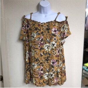TORRID Women’s Cold Shoulder Top Size  XL  1 (14-16 ) Yellow Floral Rayon Boho